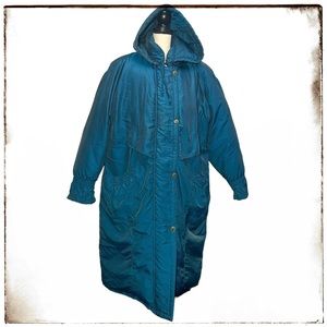 John Weitz Puffer 22W Trench Coat Iridescent Cocoon Blue Vintage